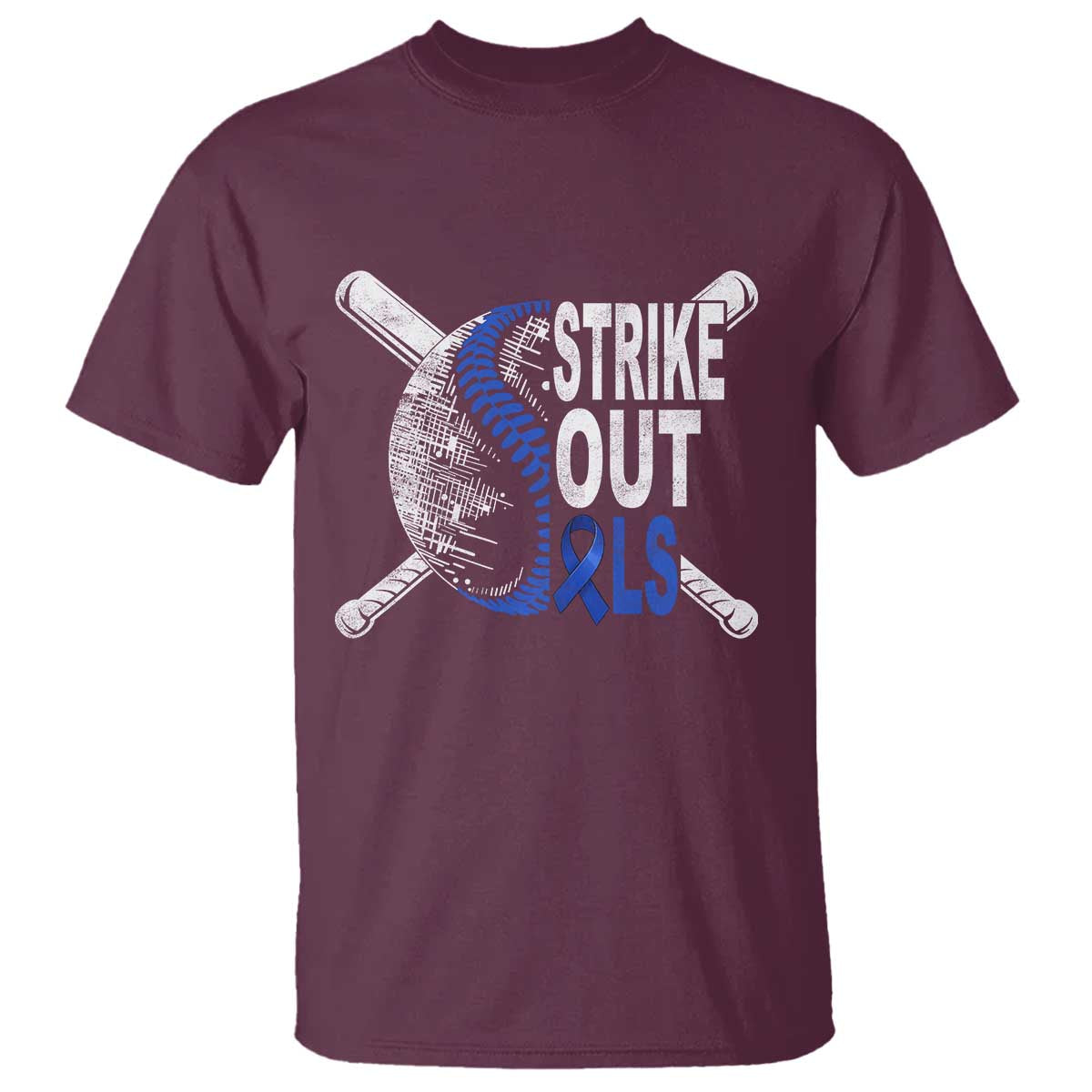 ALS Awareness T Shirt Blue Ribbon Baseball Strike Out ALS Support