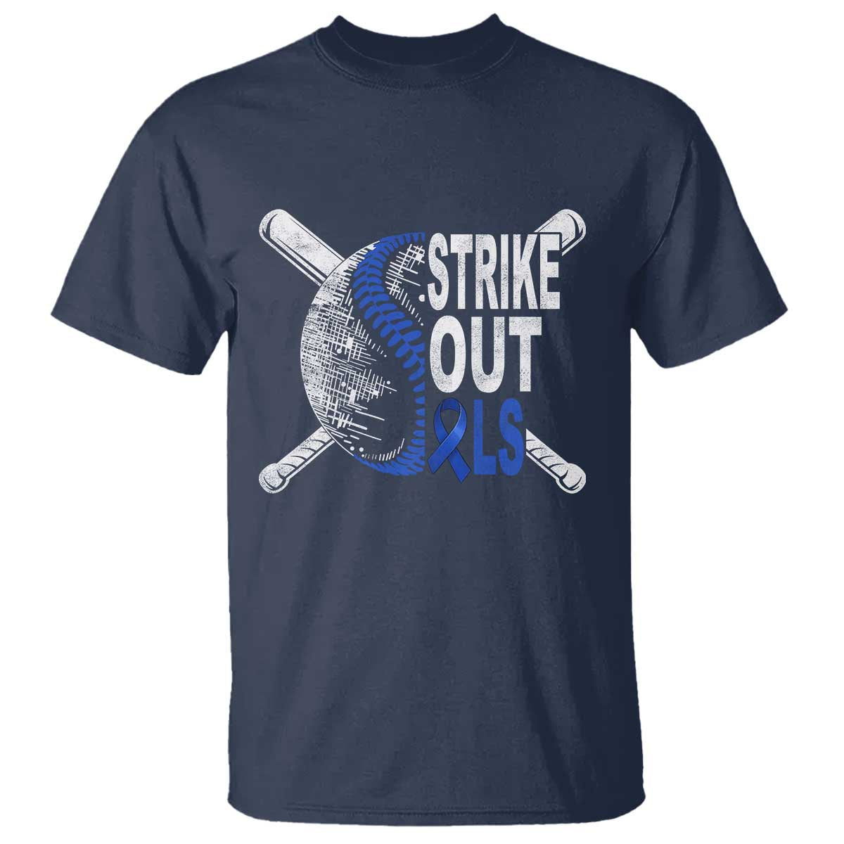 ALS Awareness T Shirt Blue Ribbon Baseball Strike Out ALS Support