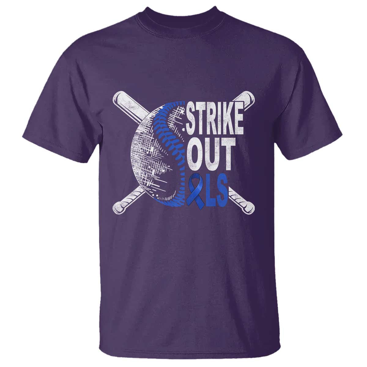 ALS Awareness T Shirt Blue Ribbon Baseball Strike Out ALS Support