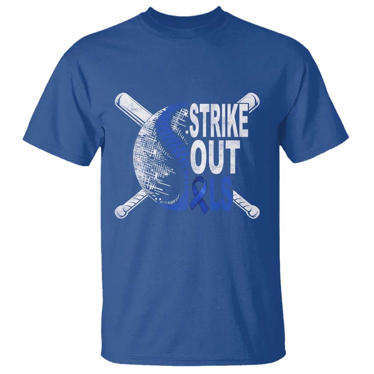 ALS Awareness T Shirt Blue Ribbon Baseball Strike Out ALS Support