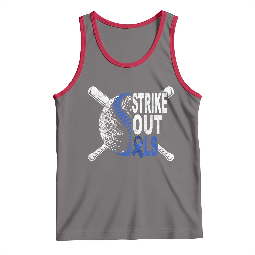 ALS Awareness Tank Top Blue Ribbon Baseball Strike Out ALS Support