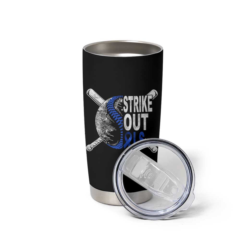 ALS Awareness Tumbler Cup Blue Ribbon Baseball Strike Out ALS Support