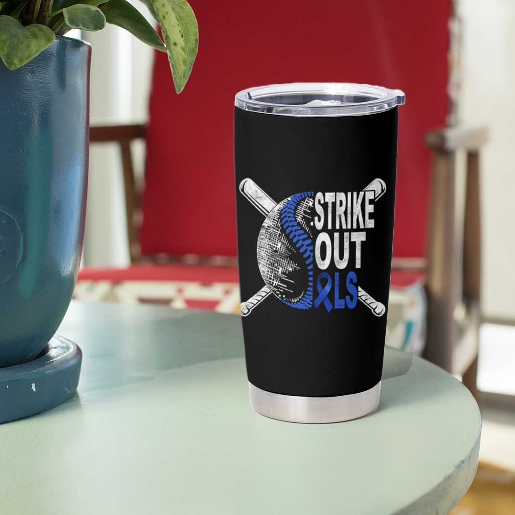 ALS Awareness Tumbler Cup Blue Ribbon Baseball Strike Out ALS Support