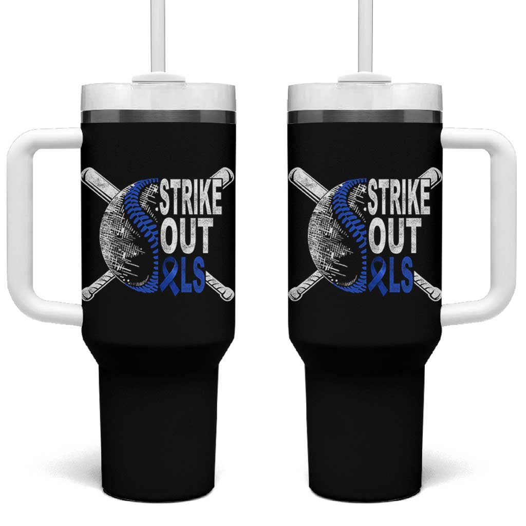ALS Awareness Tumbler With Handle Blue Ribbon Baseball Strike Out ALS Support