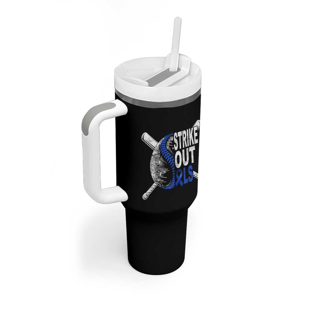 ALS Awareness Tumbler With Handle Blue Ribbon Baseball Strike Out ALS Support
