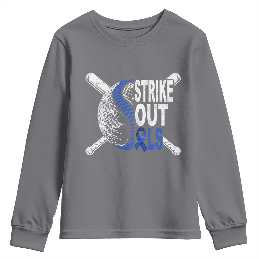 ALS Awareness Youth Sweatshirt Blue Ribbon Baseball Strike Out ALS Support