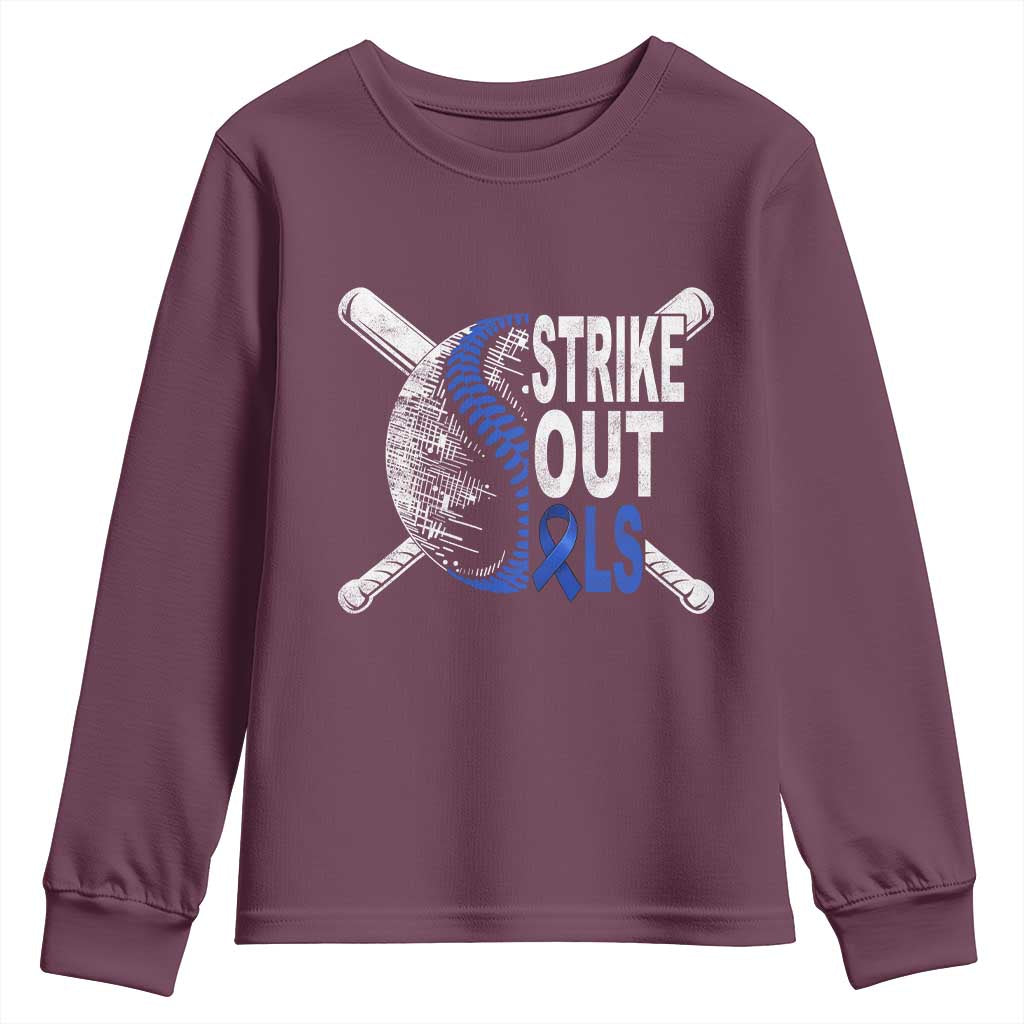 ALS Awareness Youth Sweatshirt Blue Ribbon Baseball Strike Out ALS Support