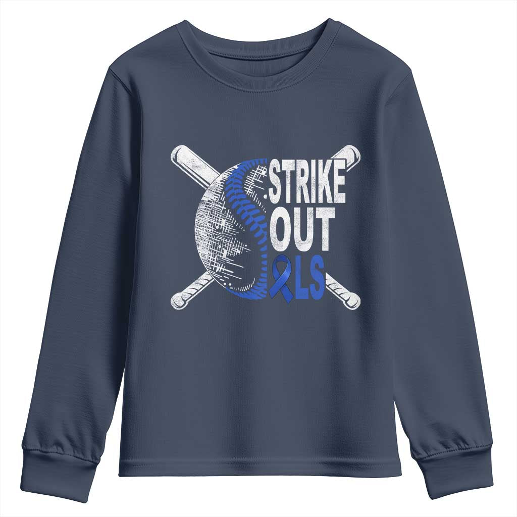 ALS Awareness Youth Sweatshirt Blue Ribbon Baseball Strike Out ALS Support