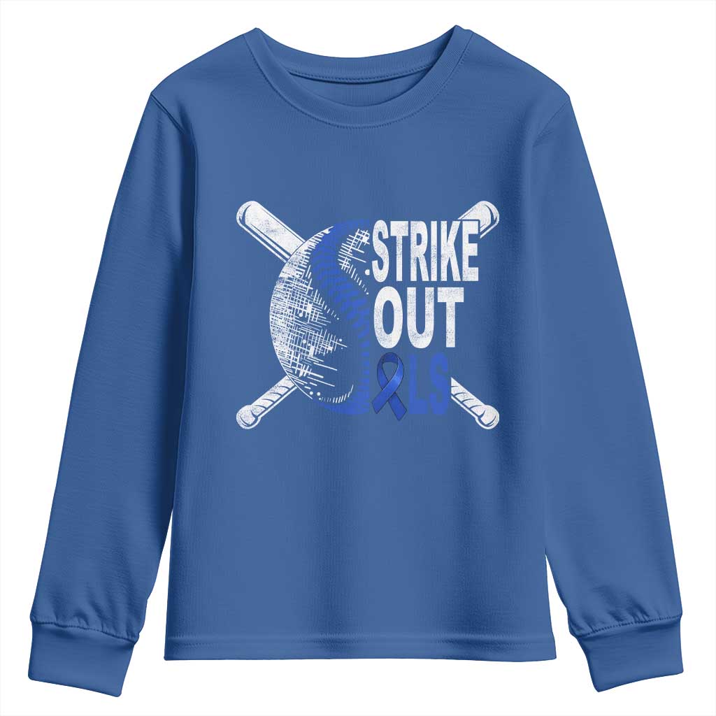 ALS Awareness Youth Sweatshirt Blue Ribbon Baseball Strike Out ALS Support