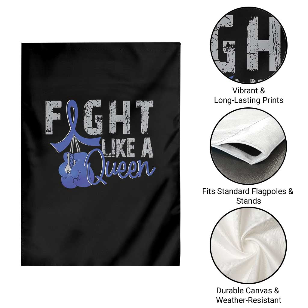 Fight Like A Queen Garden Flag Blue Ribbon Colon Cancer Awareness