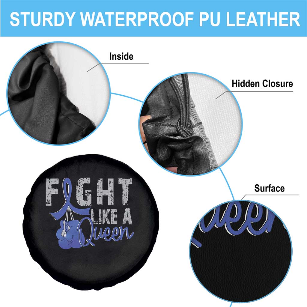 Fight Like A Queen Spare Tire Cover Blue Ribbon Colon Cancer Awareness