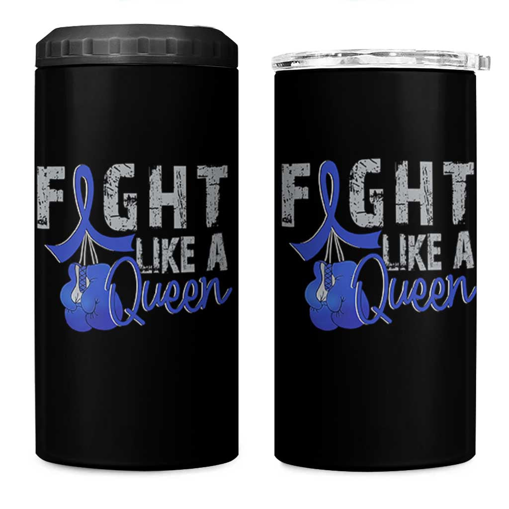 Fight Like A Queen 4 in 1 Can Cooler Tumbler Blue Ribbon Colon Cancer Awareness