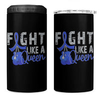 Fight Like A Queen 4 in 1 Can Cooler Tumbler Blue Ribbon Colon Cancer Awareness
