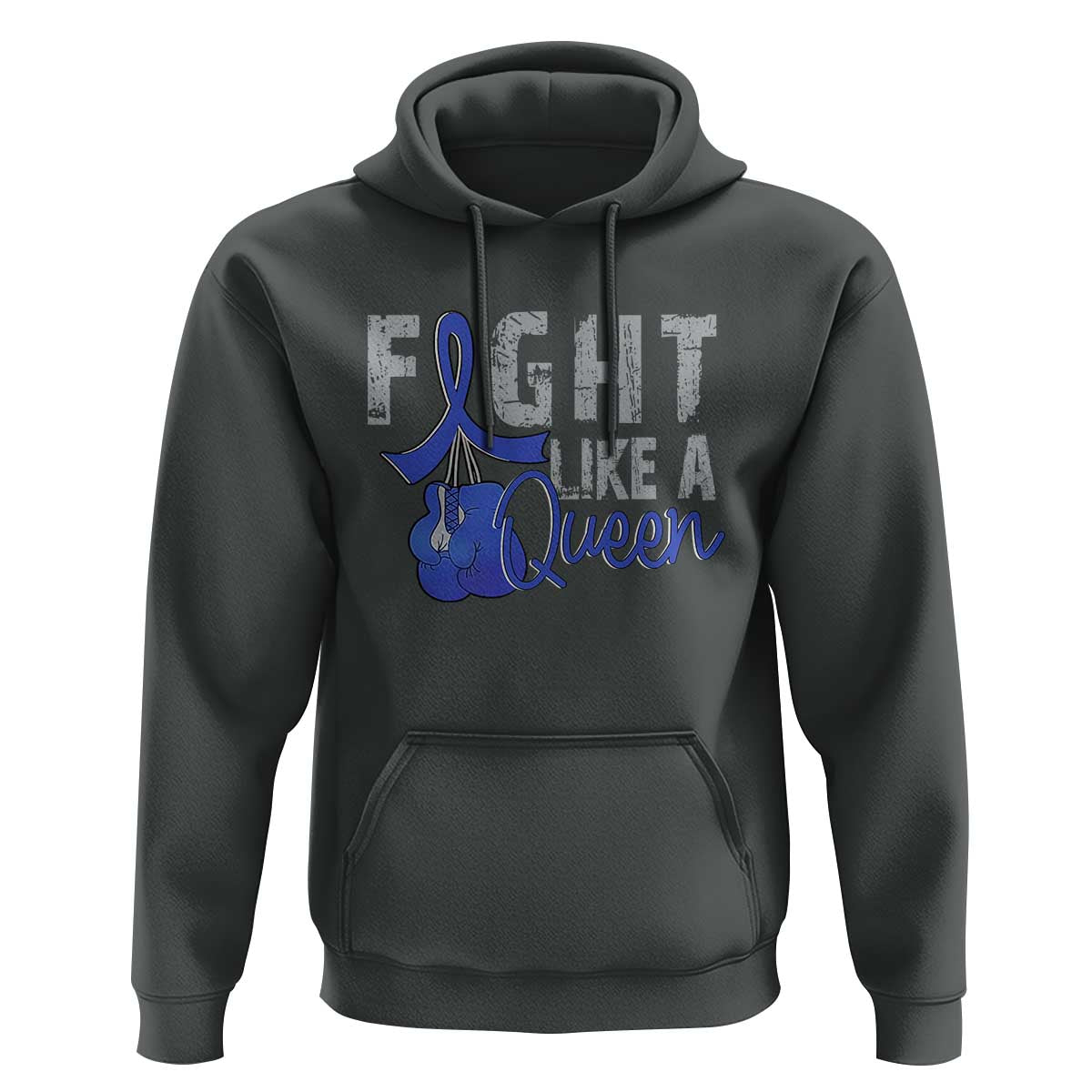 Fight Like A Queen Hoodie Blue Ribbon Colon Cancer Awareness