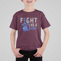 Fight Like A Queen T Shirt For Kid Blue Ribbon Colon Cancer Awareness