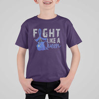 Fight Like A Queen T Shirt For Kid Blue Ribbon Colon Cancer Awareness