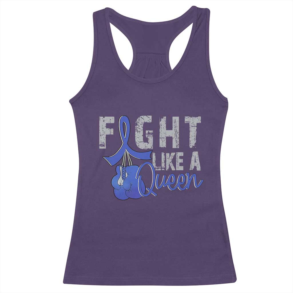 Fight Like A Queen Racerback Tank Top Blue Ribbon Colon Cancer Awareness