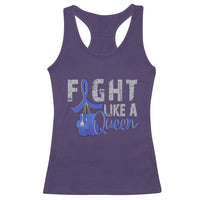 Fight Like A Queen Racerback Tank Top Blue Ribbon Colon Cancer Awareness
