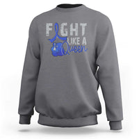 Fight Like A Queen Sweatshirt Blue Ribbon Colon Cancer Awareness