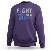 Fight Like A Queen Sweatshirt Blue Ribbon Colon Cancer Awareness