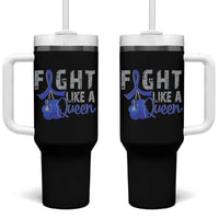 Fight Like A Queen Tumbler With Handle Blue Ribbon Colon Cancer Awareness