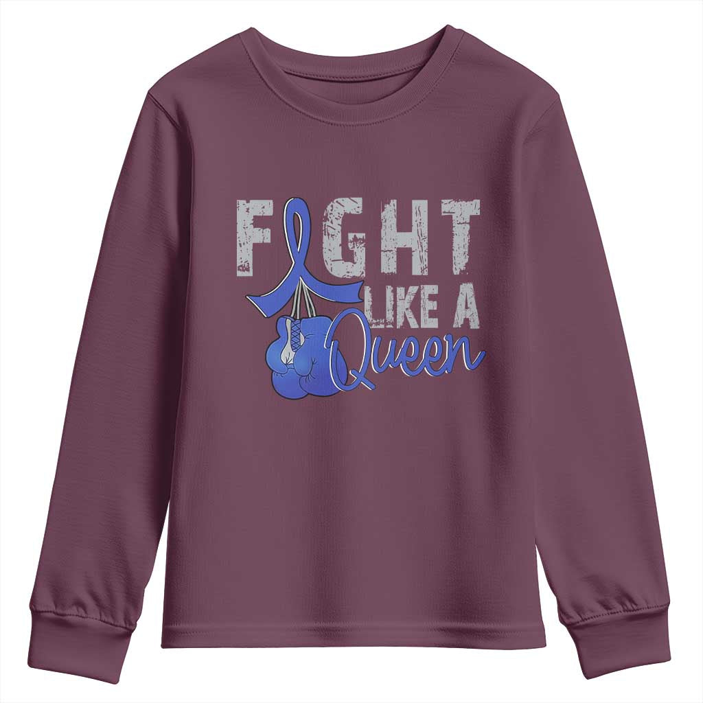 Fight Like A Queen Youth Sweatshirt Blue Ribbon Colon Cancer Awareness
