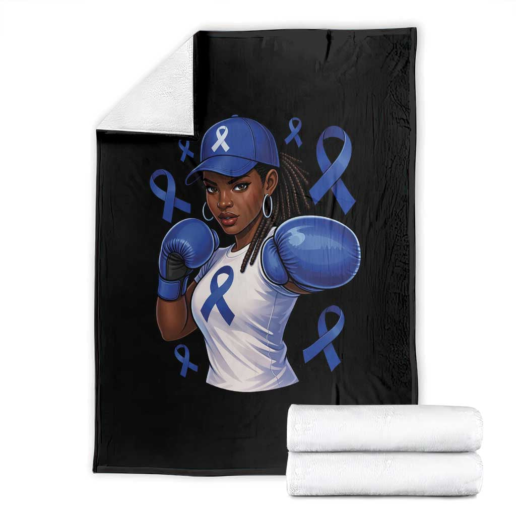 Black Women Fight Colon Cancer Blue Ribbon Throw Blanket African American Girls