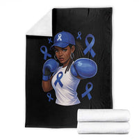 Black Women Fight Colon Cancer Blue Ribbon Throw Blanket African American Girls