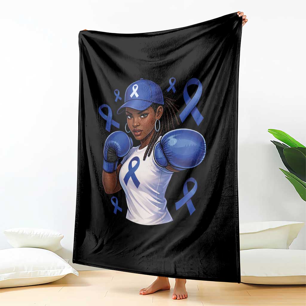 Black Women Fight Colon Cancer Blue Ribbon Throw Blanket African American Girls