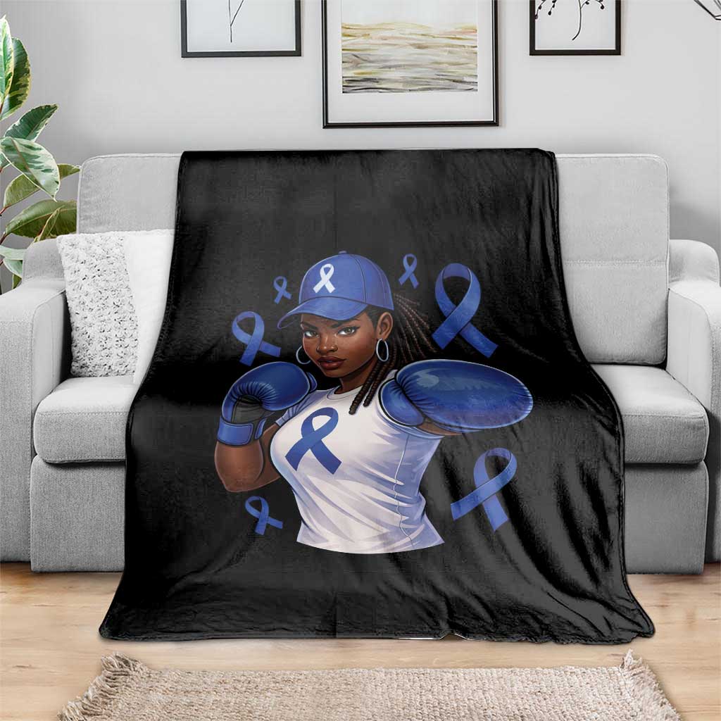 Black Women Fight Colon Cancer Blue Ribbon Throw Blanket African American Girls