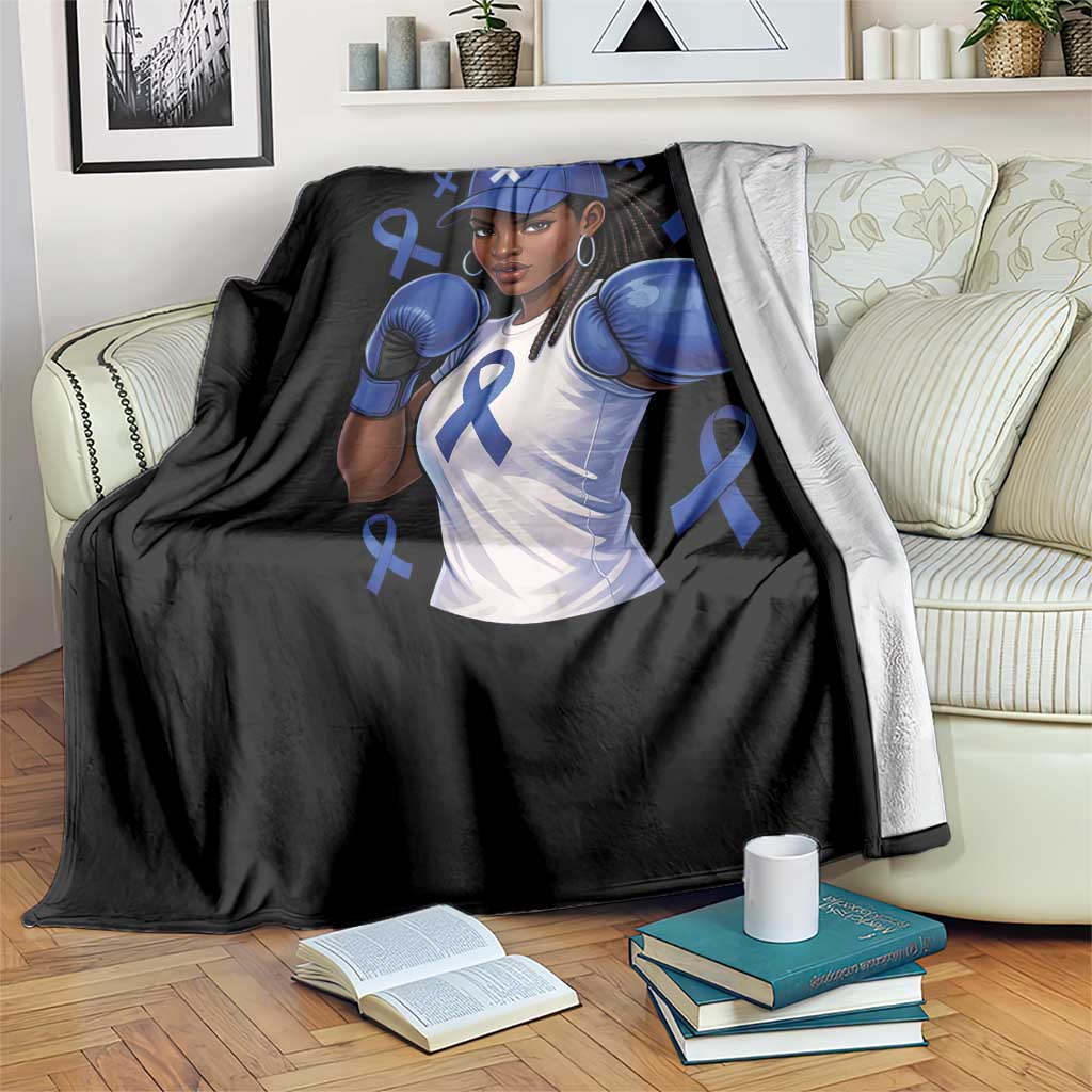 Black Women Fight Colon Cancer Blue Ribbon Throw Blanket African American Girls