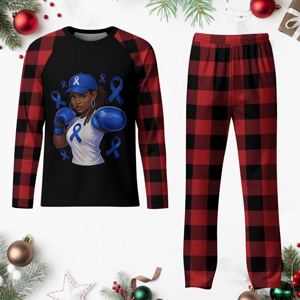 Black Women Fight Colon Cancer Blue Ribbon Plaid Pajama Set African American Girls