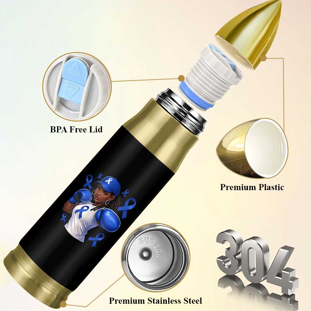 Black Women Fight Colon Cancer Blue Ribbon Bullet Tumbler African American Girls