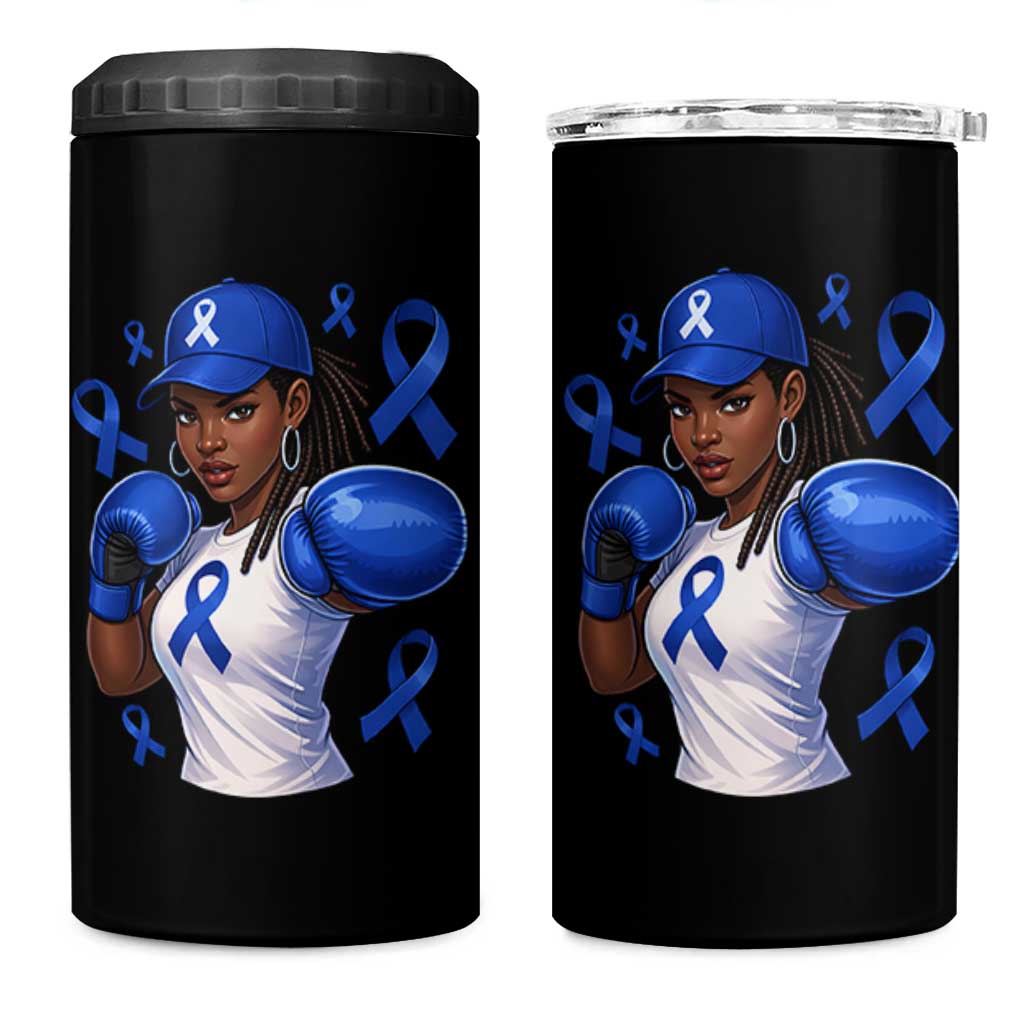 Black Women Fight Colon Cancer Blue Ribbon 4 in 1 Can Cooler Tumbler African American Girls