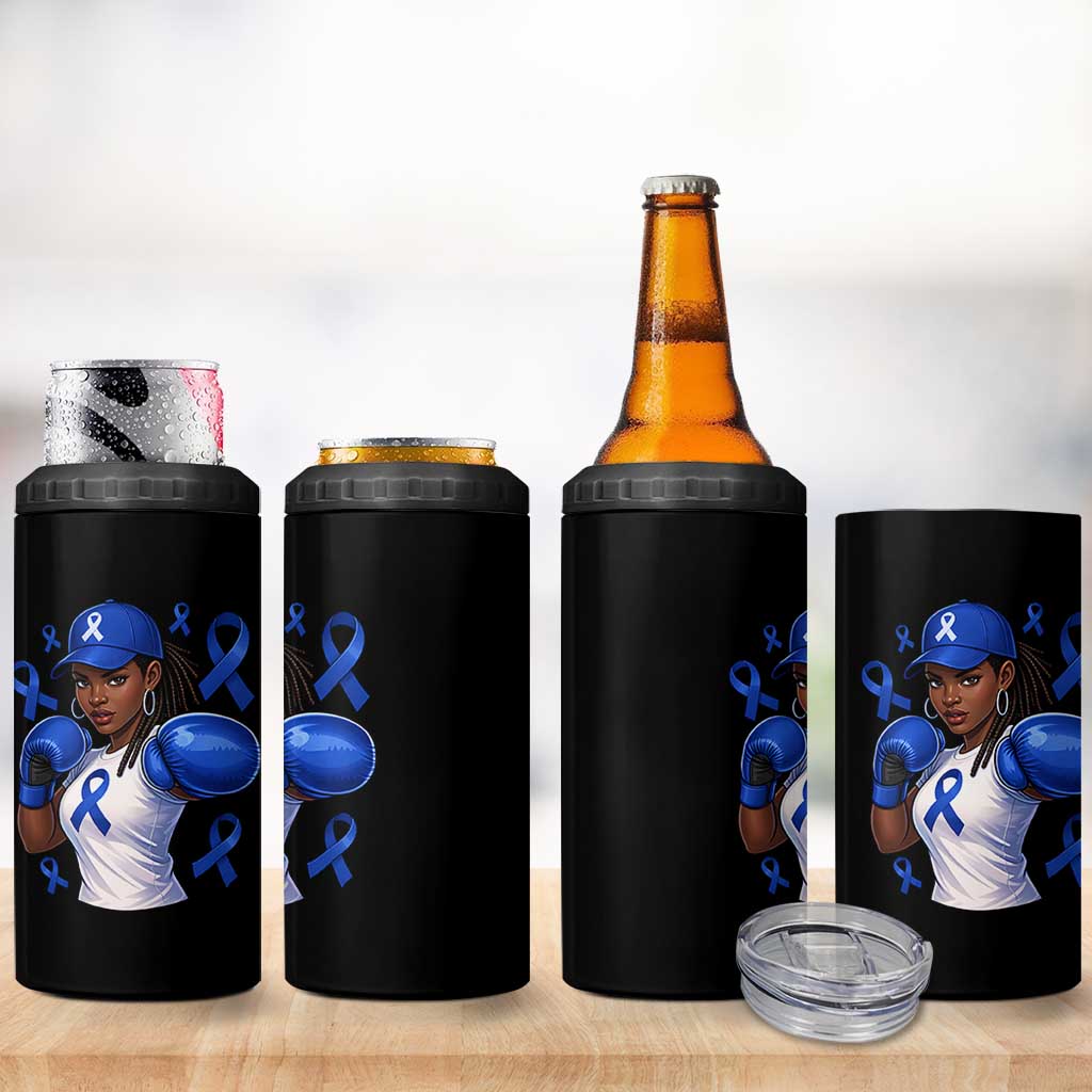 Black Women Fight Colon Cancer Blue Ribbon 4 in 1 Can Cooler Tumbler African American Girls