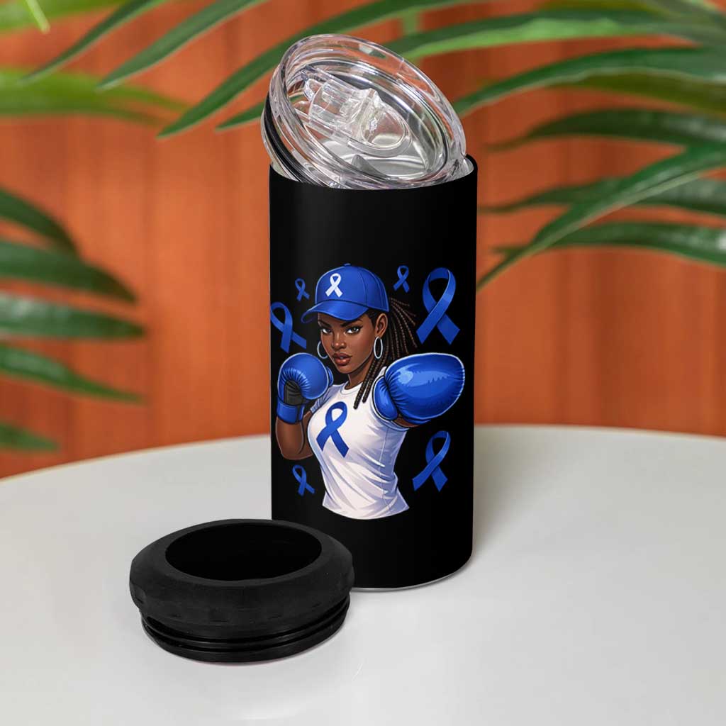 Black Women Fight Colon Cancer Blue Ribbon 4 in 1 Can Cooler Tumbler African American Girls