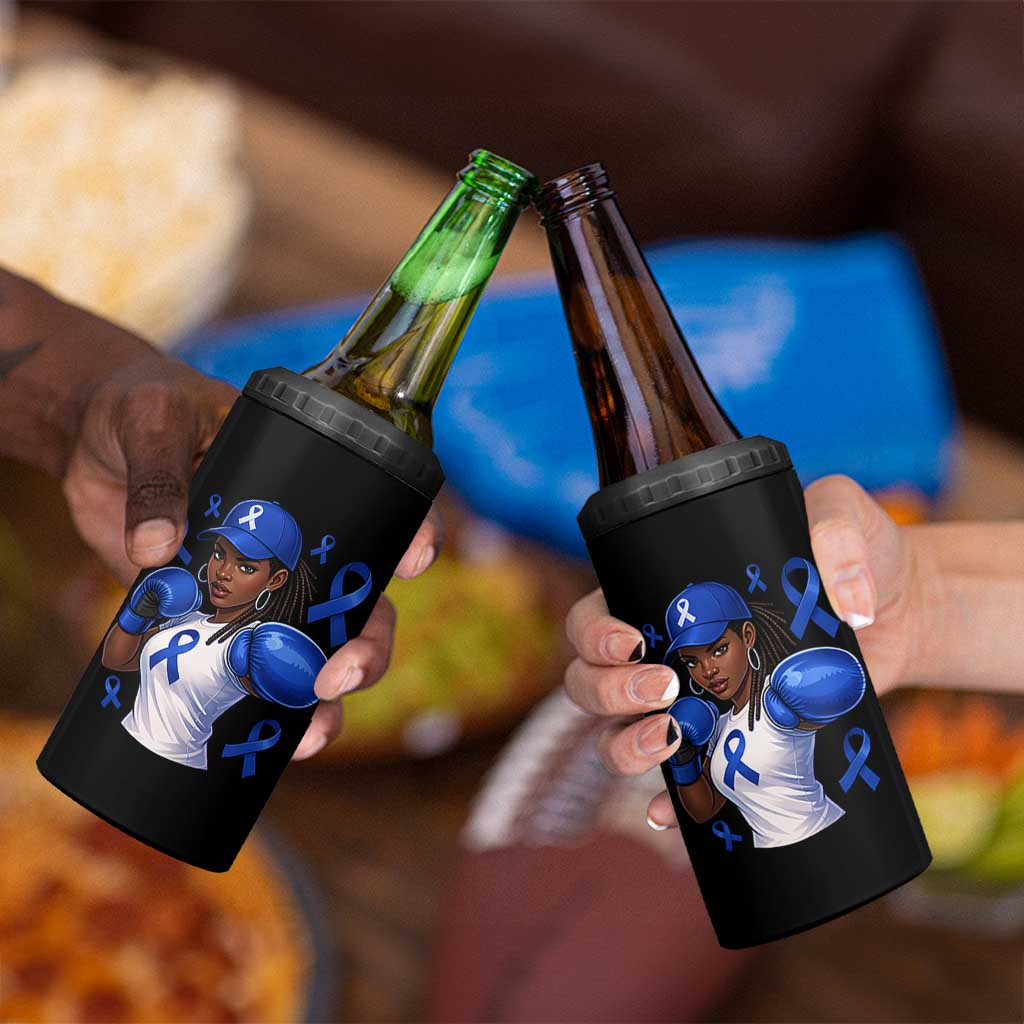 Black Women Fight Colon Cancer Blue Ribbon 4 in 1 Can Cooler Tumbler African American Girls