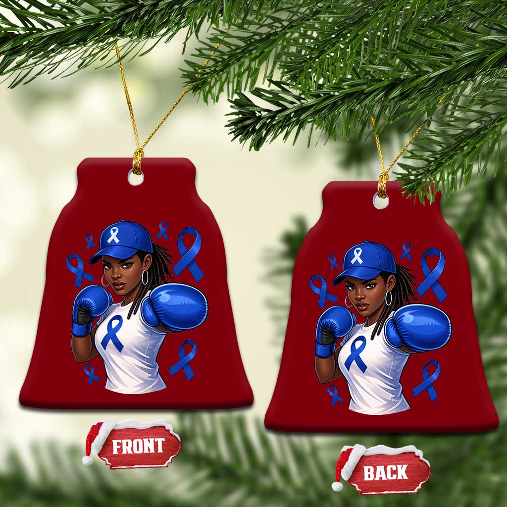 Black Women Fight Colon Cancer Blue Ribbon Ceramic Ornament African American Girls