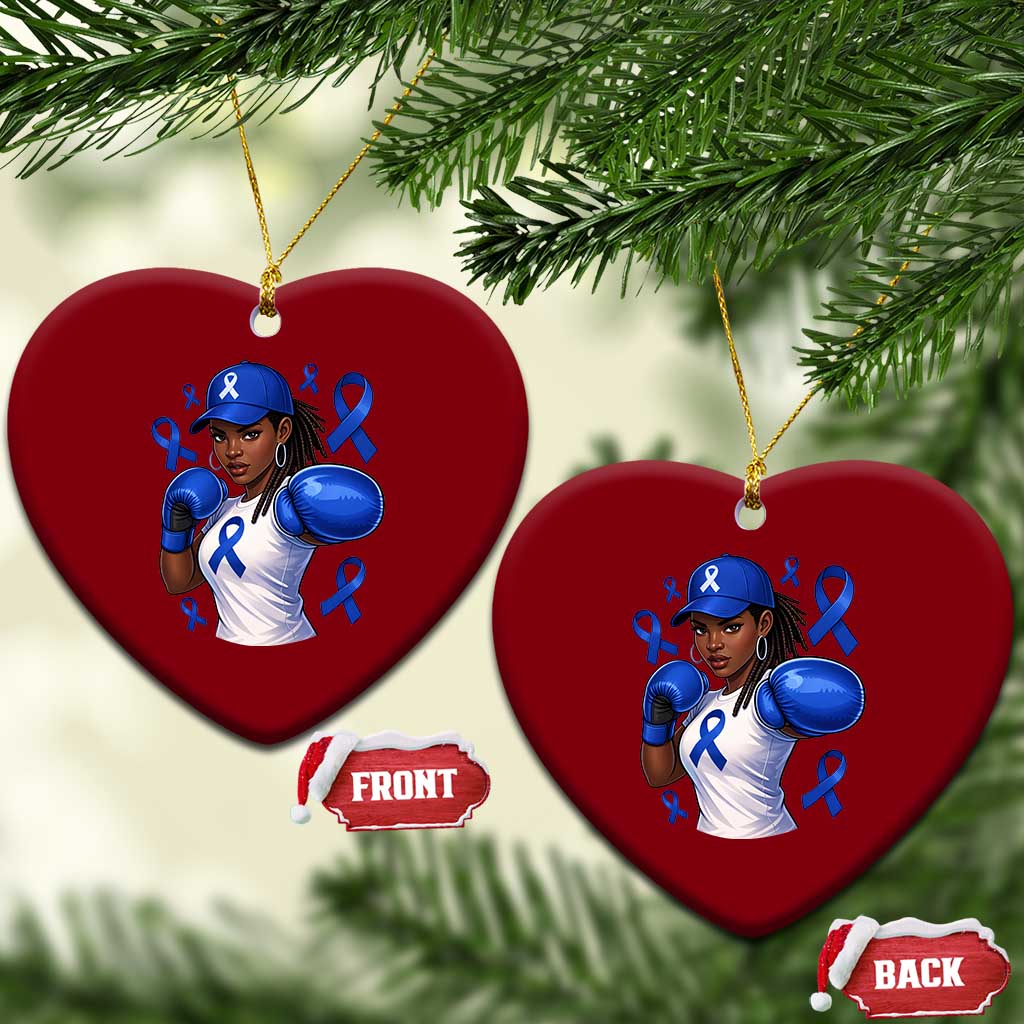 Black Women Fight Colon Cancer Blue Ribbon Ceramic Ornament African American Girls