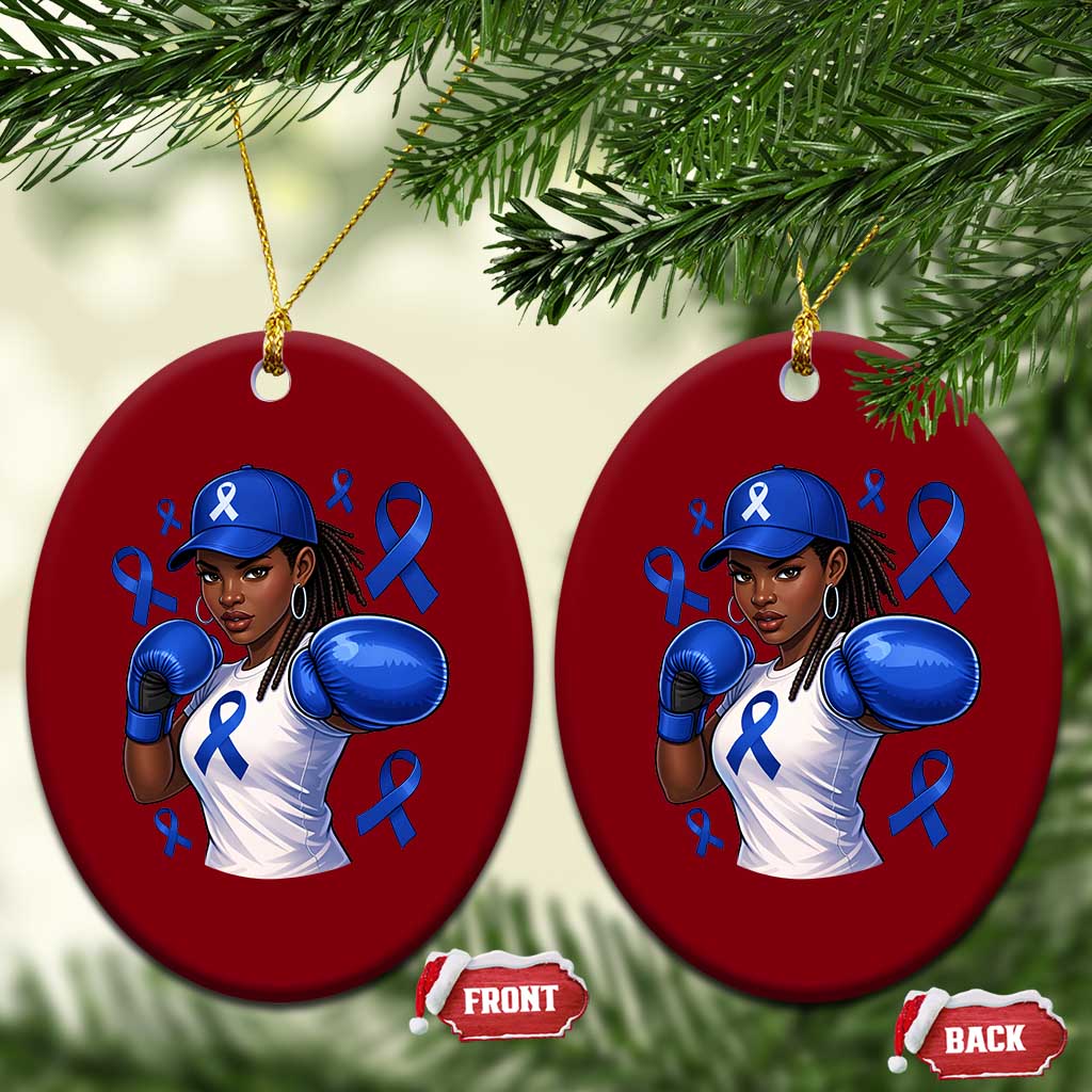 Black Women Fight Colon Cancer Blue Ribbon Ceramic Ornament African American Girls