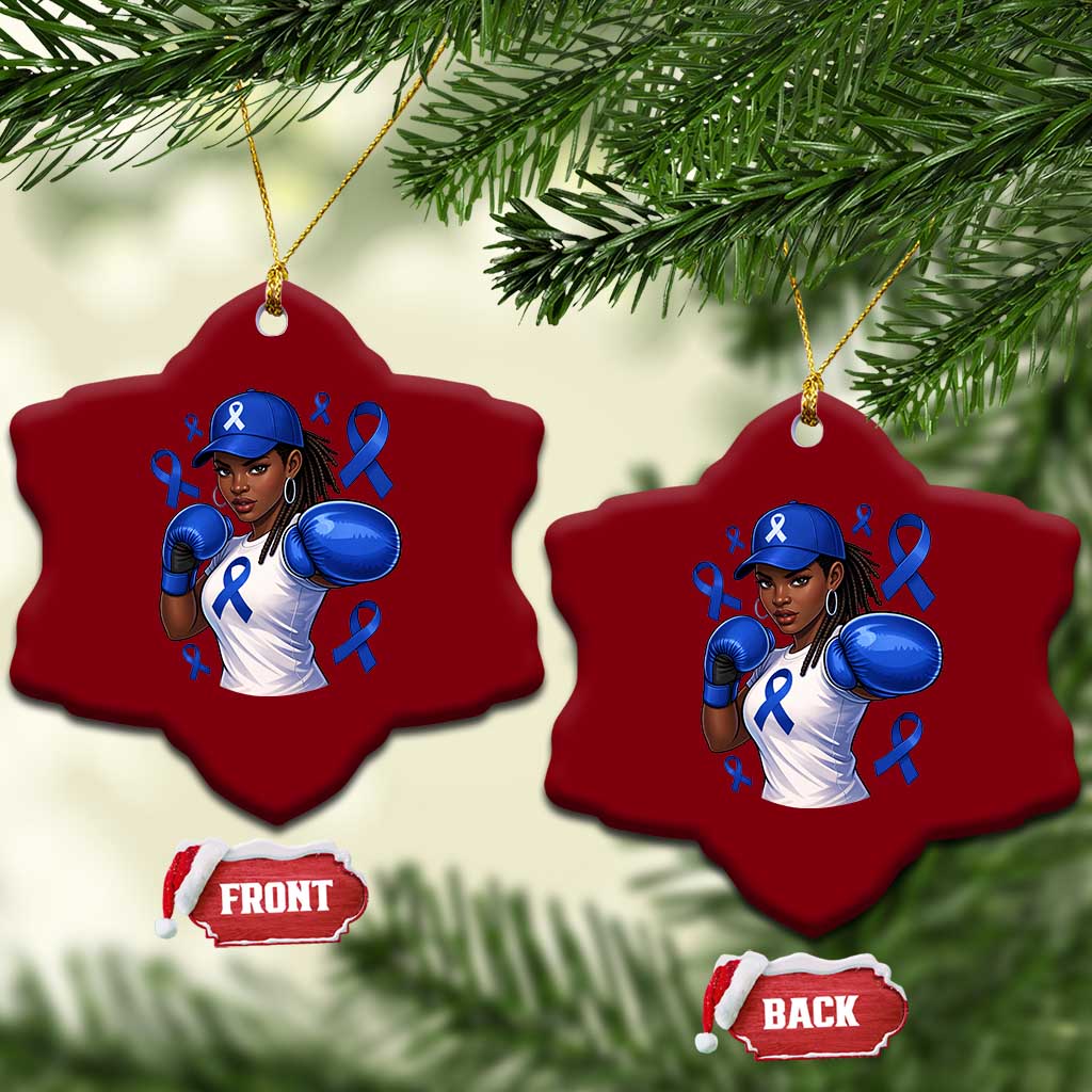 Black Women Fight Colon Cancer Blue Ribbon Ceramic Ornament African American Girls
