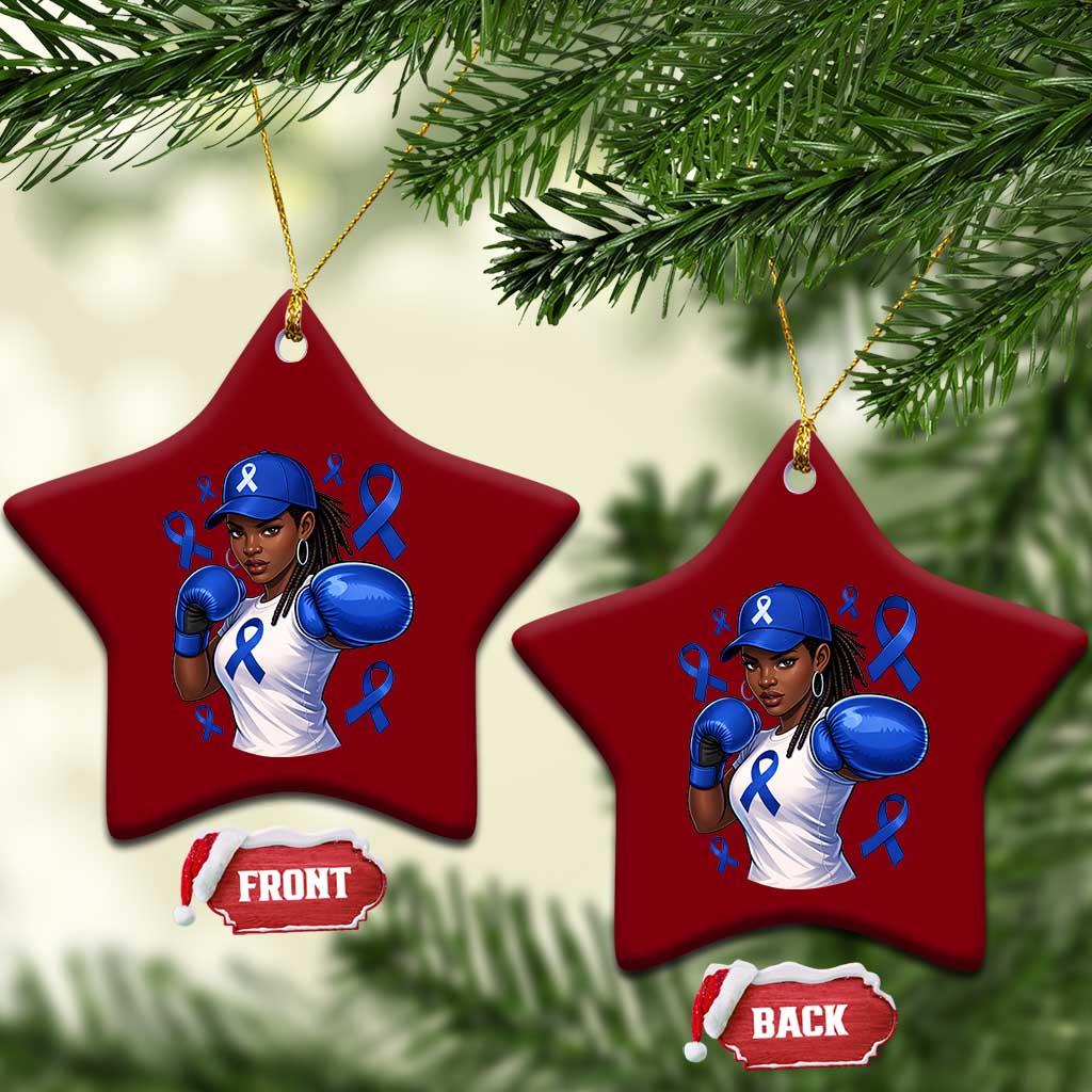Black Women Fight Colon Cancer Blue Ribbon Ceramic Ornament African American Girls