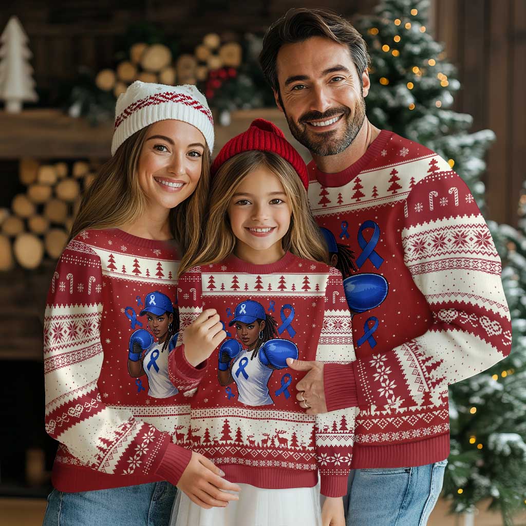 Black Women Fight Colon Cancer Blue Ribbon Ugly Christmas Sweater African American Girls