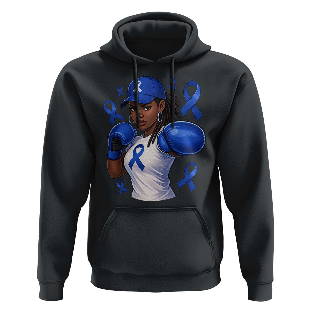 Black Women Fight Colon Cancer Blue Ribbon Hoodie African American Girls