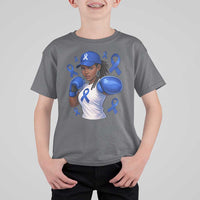 Black Women Fight Colon Cancer Blue Ribbon T Shirt For Kid African American Girls
