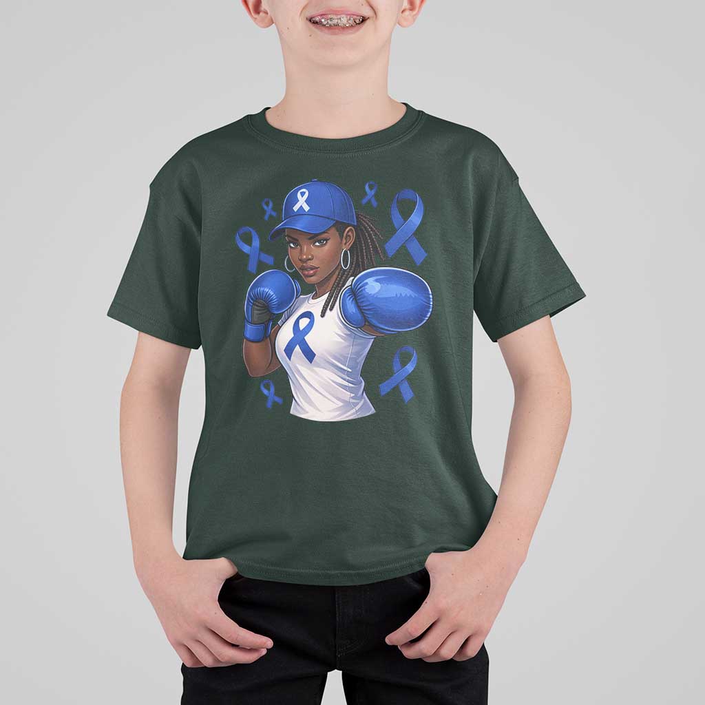 Black Women Fight Colon Cancer Blue Ribbon T Shirt For Kid African American Girls