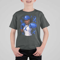 Black Women Fight Colon Cancer Blue Ribbon T Shirt For Kid African American Girls