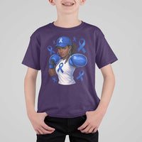 Black Women Fight Colon Cancer Blue Ribbon T Shirt For Kid African American Girls