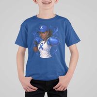 Black Women Fight Colon Cancer Blue Ribbon T Shirt For Kid African American Girls
