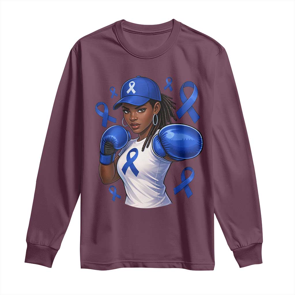 Black Women Fight Colon Cancer Blue Ribbon Long Sleeve Shirt African American Girls